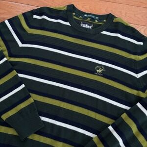 Beverly Hills Polo Club 100% Wool Crewneck Sweater Mens 2XL Soft Striped 90s Y2K
